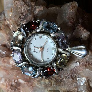 Vintage Jasco Sterling Gemstone Watch Pendant